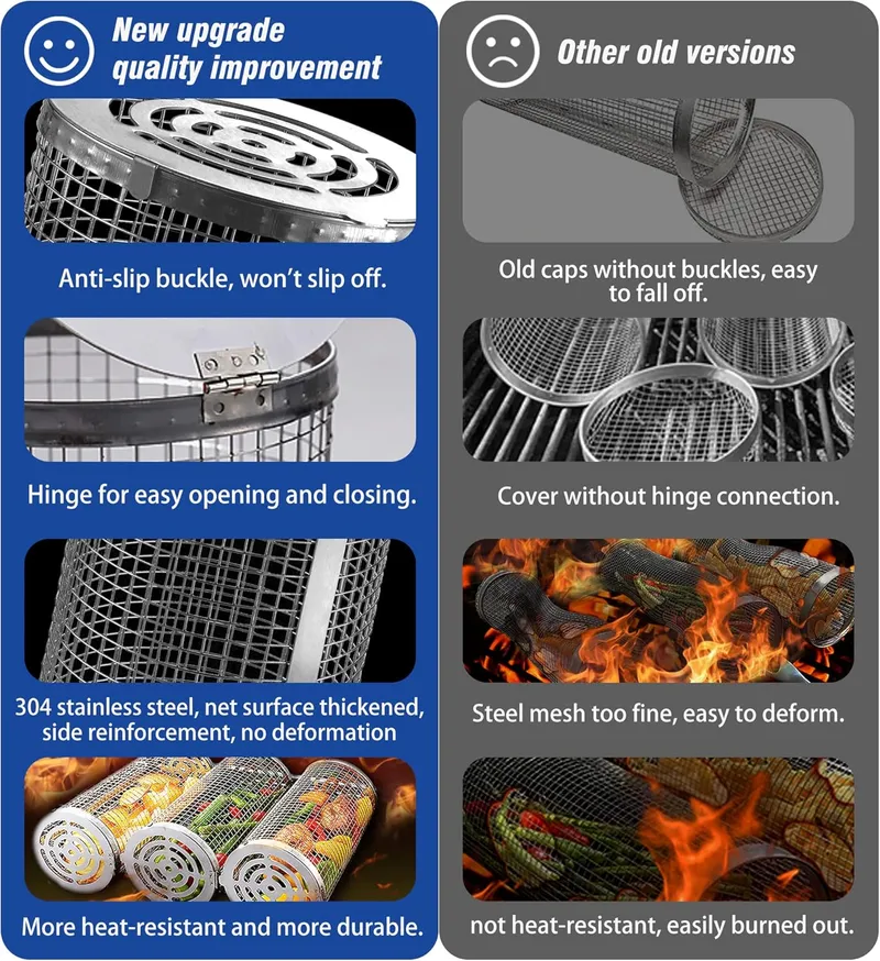 Aucma Net Tube Stainless Steel Large Round Mesh Rotation Barbecue